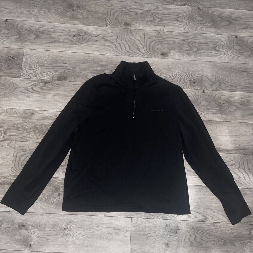Michael Kors 1/4 Zip Collar Long Sleeve Casual Sweatshirt Mens Size L Black